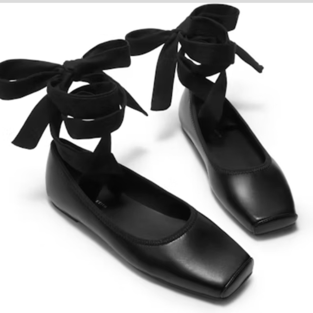 Charles & Keith Tie-Around Leather Ballet Flats